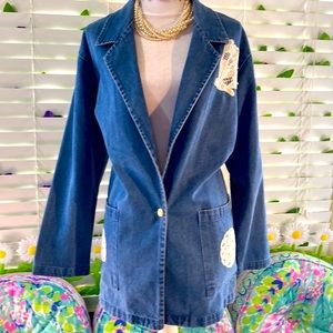 Hunter’s Run blue denim jacket with embroidered detail